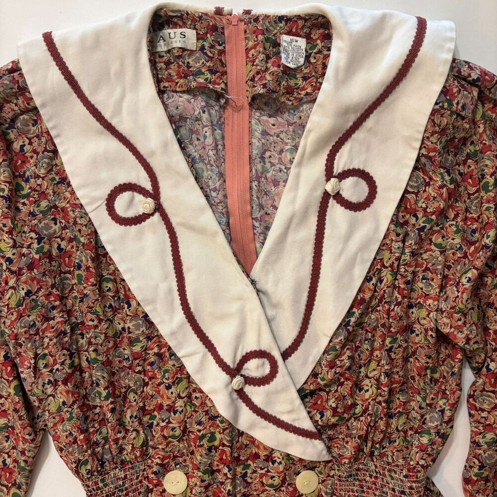 Vintage Chaus Ditsy Floral Sailor Collar Dress Womens 16W Prairie Cottagecore